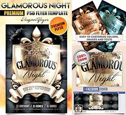 皇家豪华派对海报/传单模板：Glamorous Night – Flyer PSD Template + Faceboo